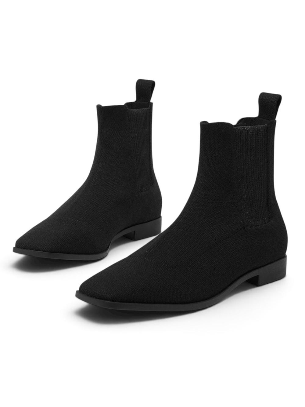 Vivaia Rachel Wool Square Toe Black Chelsea Boots Low Heel Size 38, 7-7.5 US